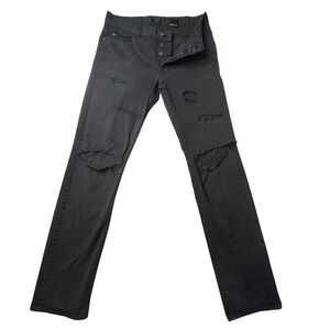 H&M Jeans Mens 32x31 Black Distressed Ripped Denim Straight Leg Button Fly